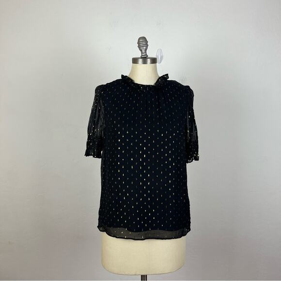 J. Crew Smocked puff-sleeve top in Lurex® chiffon - Picture 1 of 7